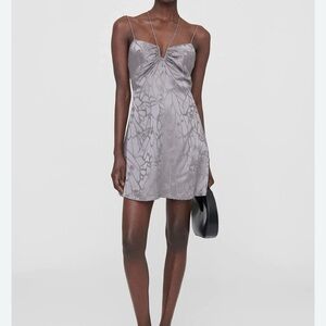 Anine Bing - Papillon Dress in Ash Violet Butterfly Jacquard NWT size L silk